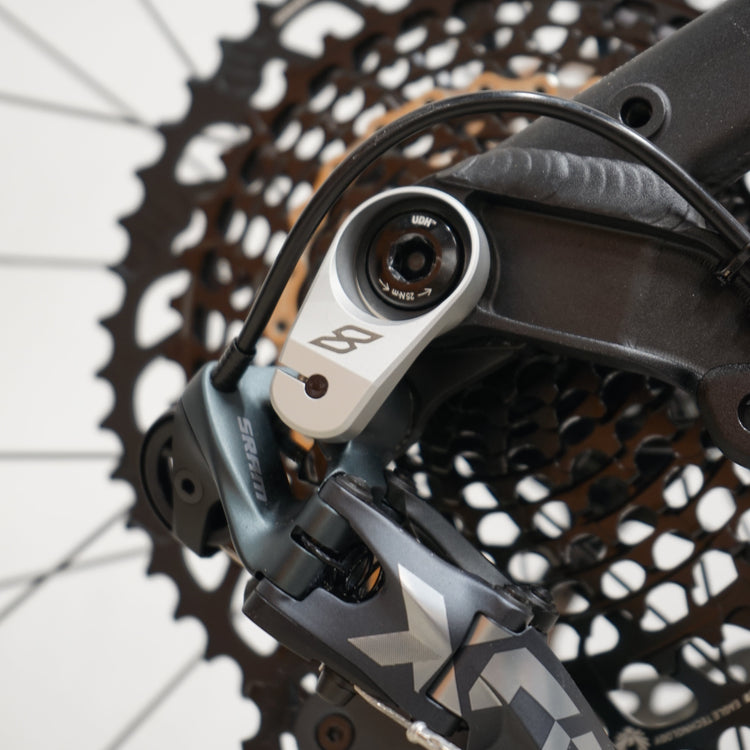 Eightpins Stiffschifter UDH Schaltauge Versteifung für Sram Eagle Schaltwerk in Silber montiert auf einem Liteville 303