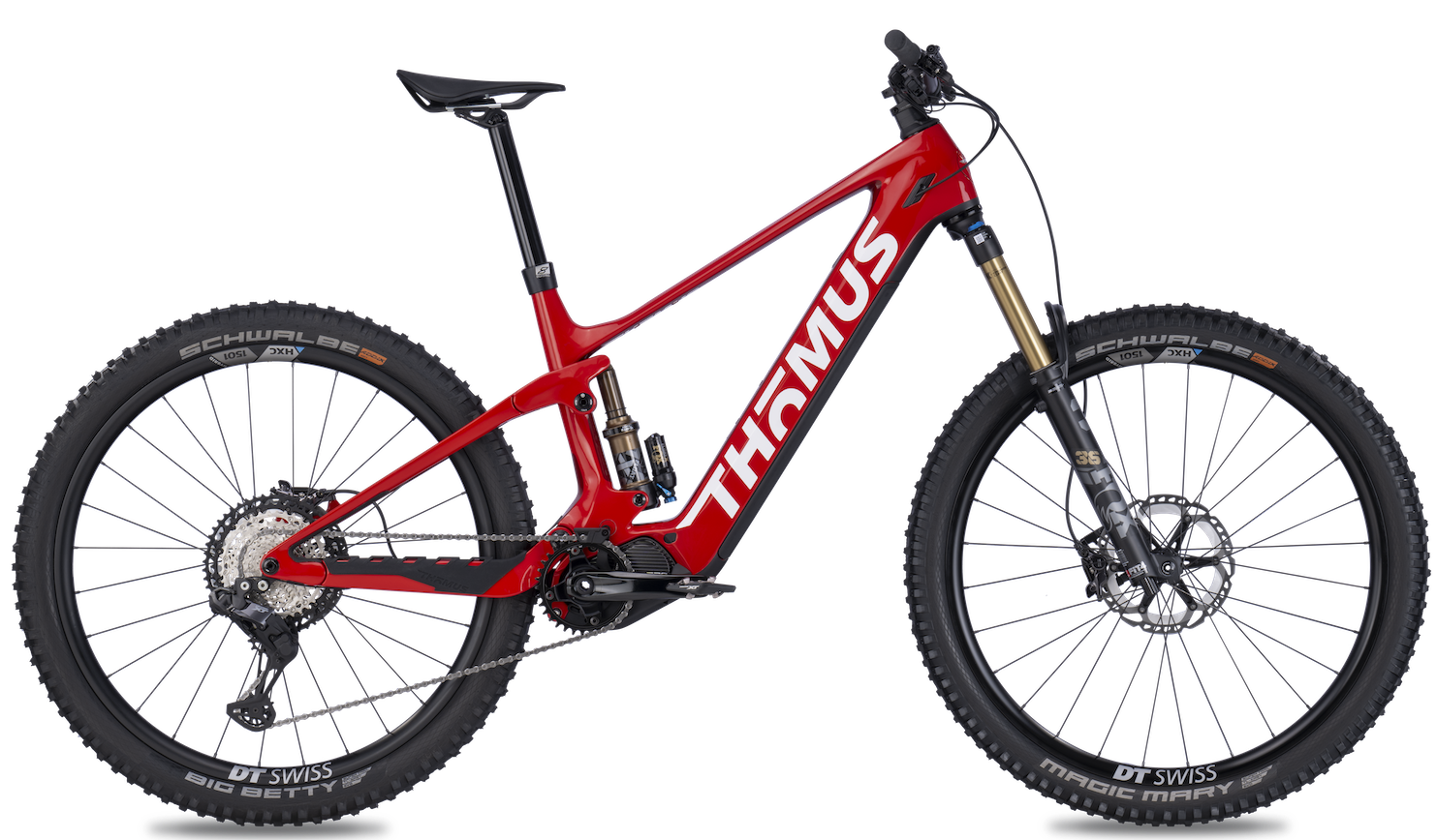 Thoemus Lightrider E-3 Ebike in rot mit Shimano Motor und Eightpins Teleskopsattelstütze.